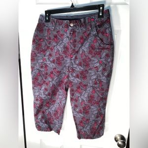 Duluth Trading Co Women’s 6 Purple Gray Floral Rootstock Gardening Crop Pants